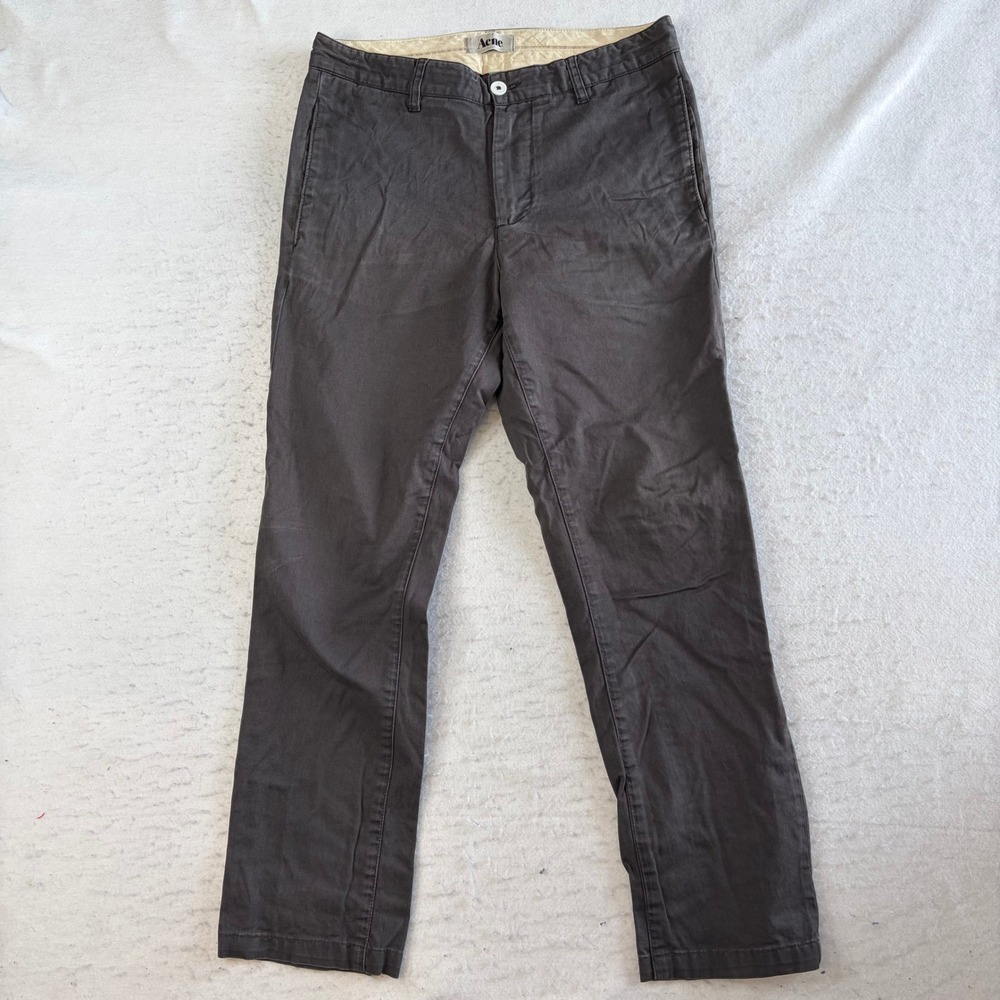 Acne Studios Chino Pants Mens 50 Dark Gray Cotton Blend Slim Straight